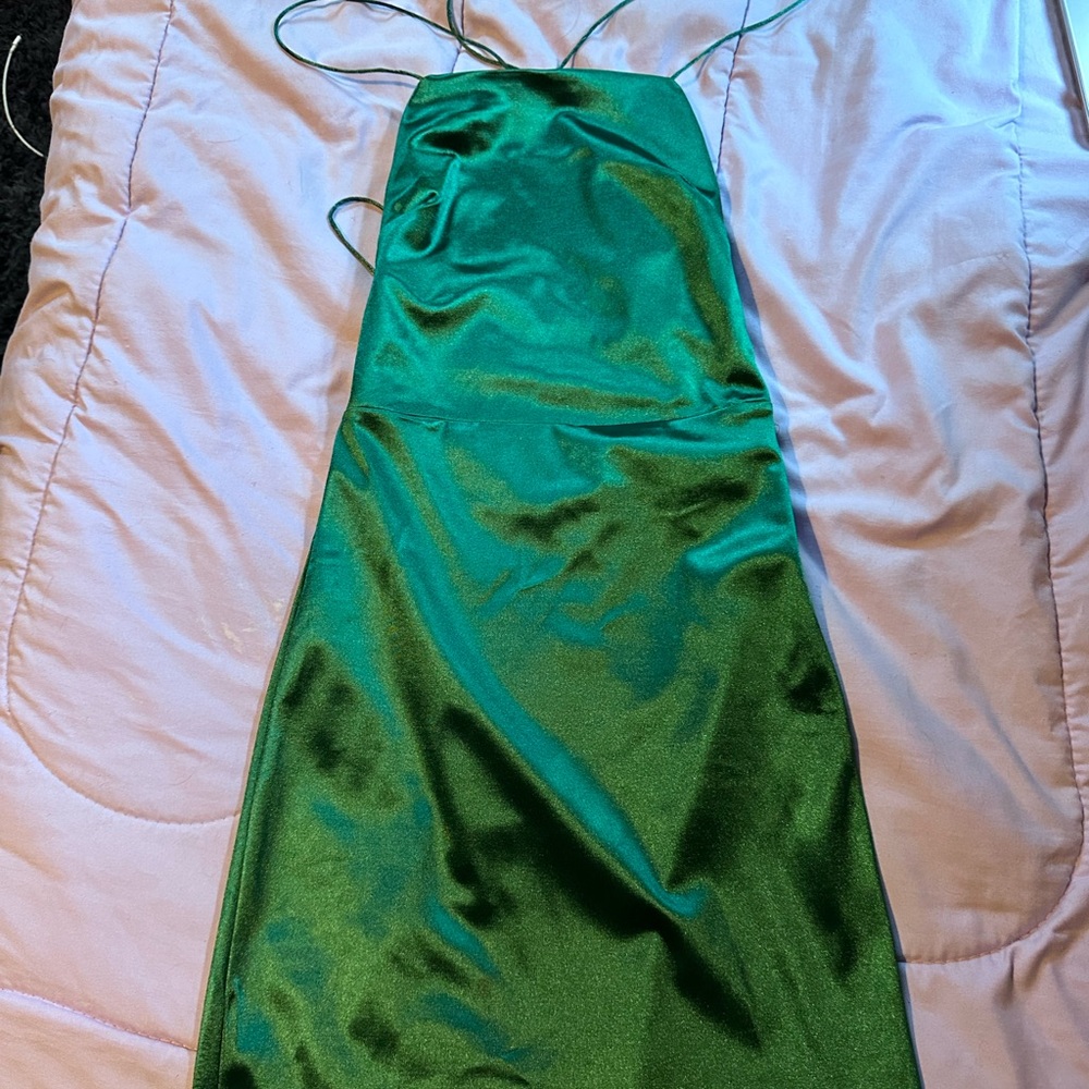 PrettyLittleThing Emerald Satin Dress